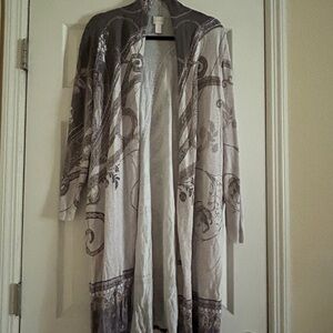 Chico's Elegant Plum Gray and Cream Duster Cardigan 3 14/16